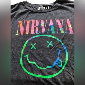 Women's Nirvana T Shirt! Grey w/ Colorful Smiley Face Graphic Size small